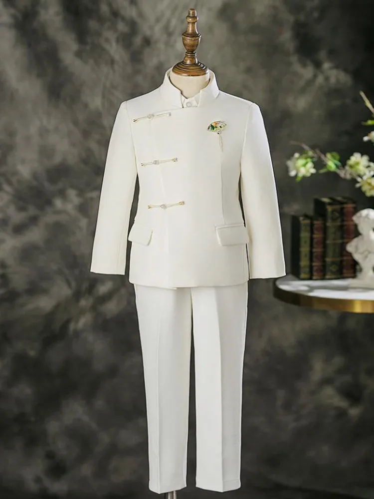 Jungenanzug direkt vom Hersteller, formelle Kinderkleidung, 4-teiliger Anzug für Hochzeit, Geburtstag, Abschlussfeier, A4384, Jungen-Partyanzug – Detail 2