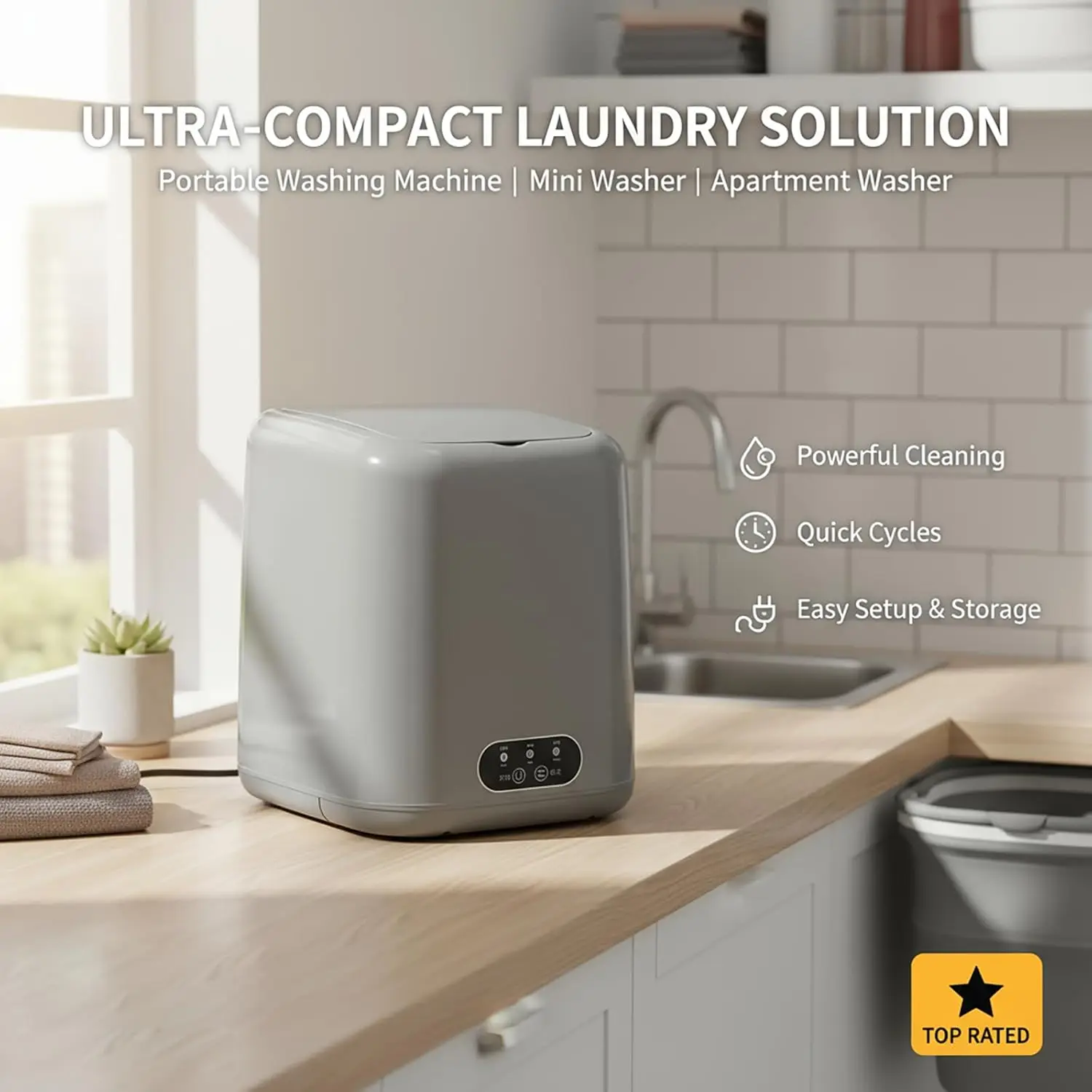 غسالة محمولة AMZNR، مجموعة غسالة ومجفف صغيرة، غسيل مدمج على سطح الطاولة للشقق والمركبات الترفيهية، رمادي #6
