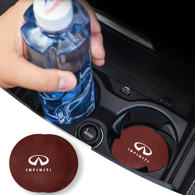 2Pcs Car Interior Water Cup Mat Leather Coasters Pad For Infiniti Q50 FX35 Q30 G37 Q70 QX70 G35 Q60 QX50 QX60 QX80 QX30 JX35 G25