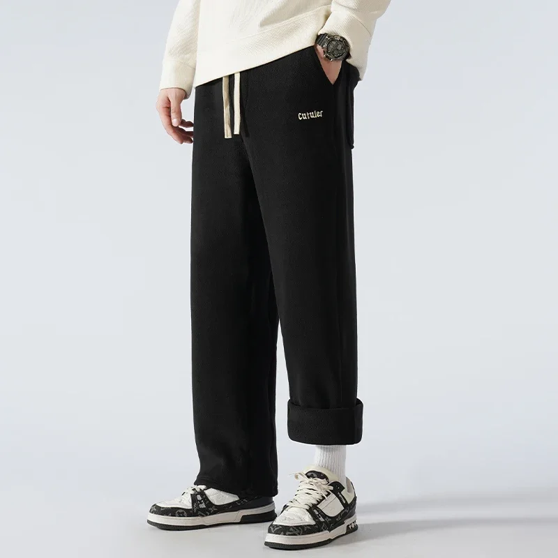 Pantalon de survêtement en velours thermique pour homme, pantalon de survêtement chaud, jambe large, droit, épais, décontracté, optique, sourire, nouveau, hiver