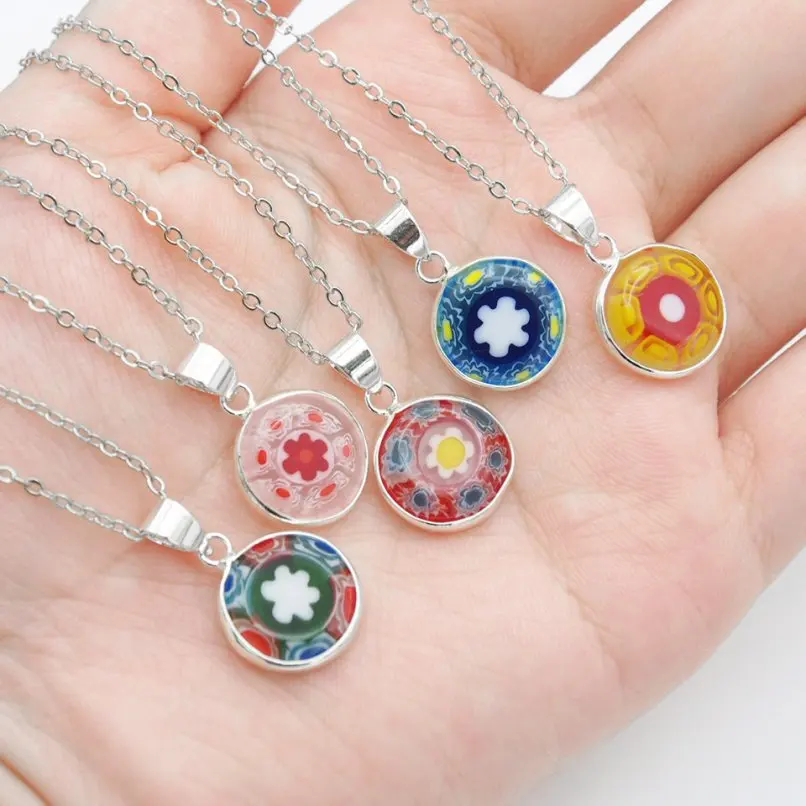 

Copper Enamel Circle Round Coin Shape Chain Necklace Silver Plated 18+2inch Jewelry Special Gift