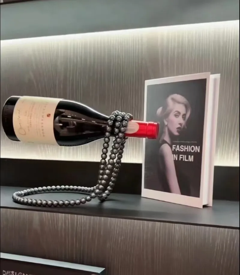 Elegante Botellero de Resina con Perlas, Soporte de Vino Colgante de Lujo para Licores, Decoración con Diseño de Collar de Perlas para Entrada o Sala de Estar