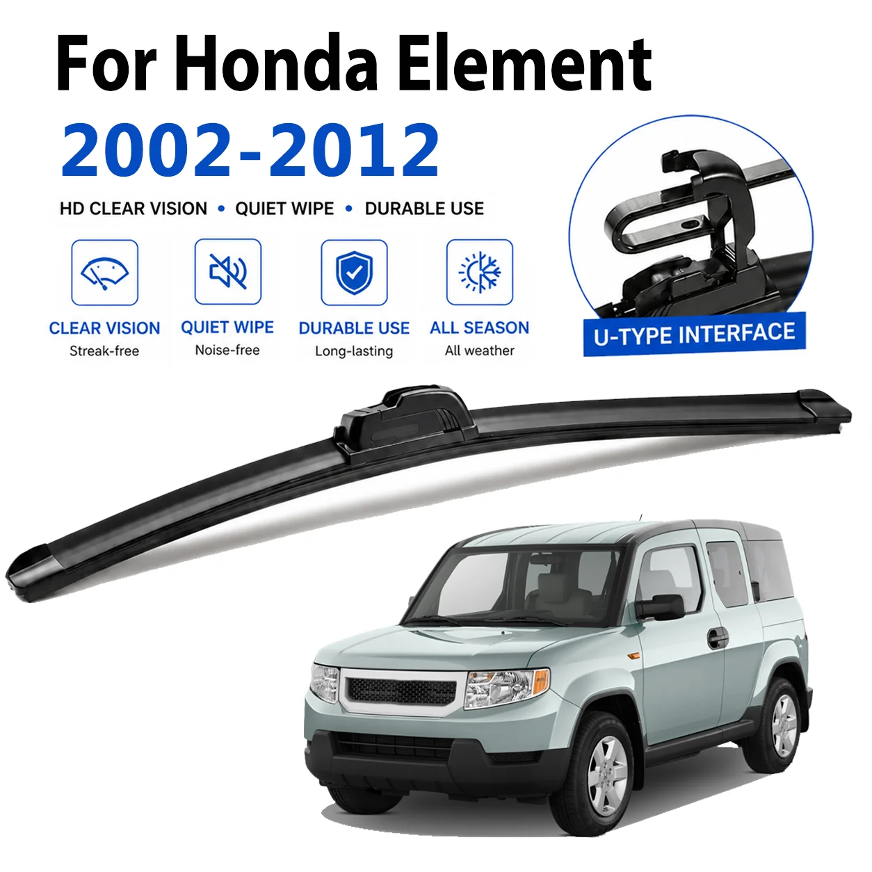 For Honda Element 2002‑2012 2Pcs U‑Hook Front Windshield Wipers, Soft Rubber Quiet Replacement Wiper Blades 20"+20"