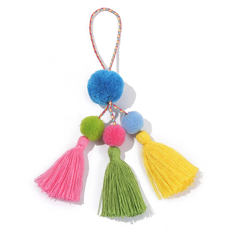 Bohemian Bag Pendant Hairball Key Ring for Women Charm Tassel Pendants Multicolor Pompom Keychain Accessories