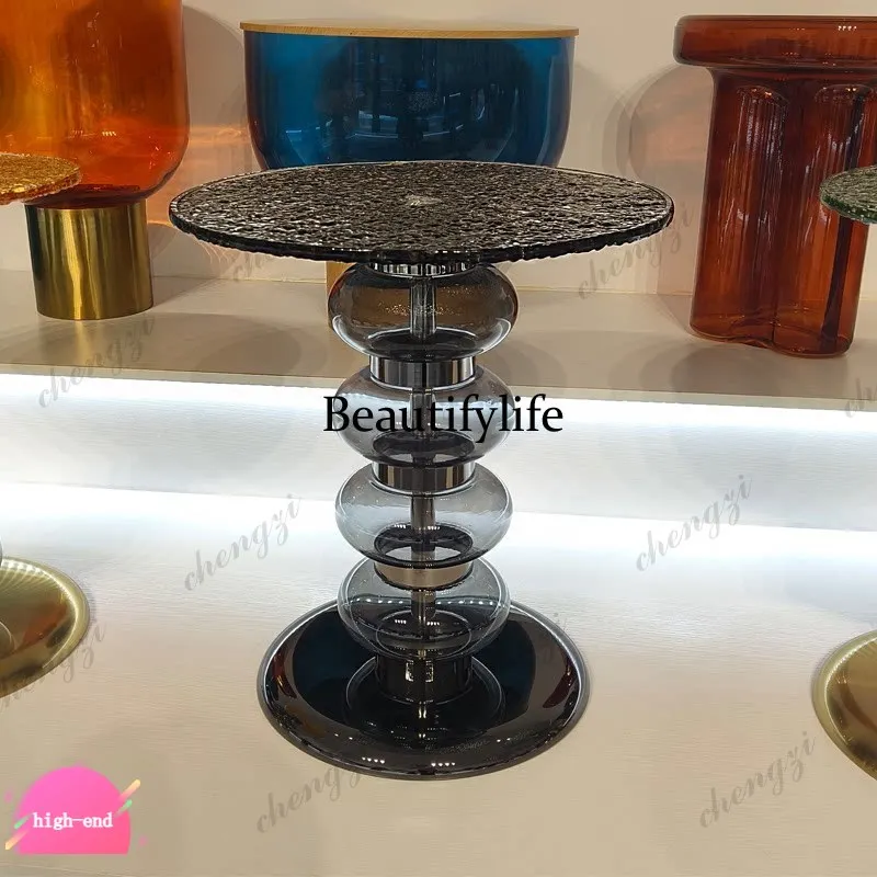 D1089 Light luxury modern art coffee table new water ripple round movable hotel small apartment corner table