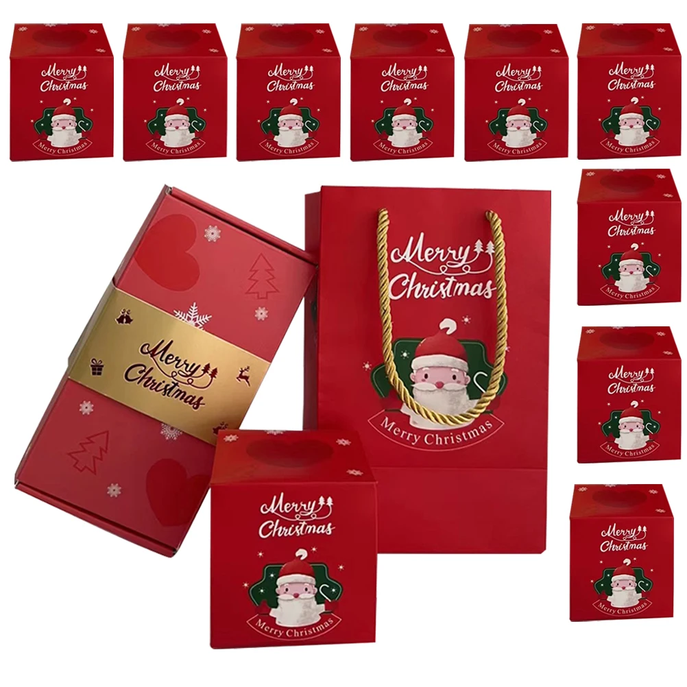 

10 Bouncing Boxes Christmas Gift Set Party Favors Candy Containers Paper Material Xmas Themed Present Ideas Bright