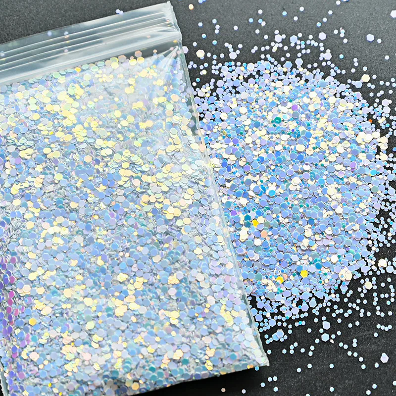 500g Whosale Holographic Mixed Hexagon Shape Chunky Nail Glitter Sequins Sparkly Flakes Slices Body/Eye/Face Glitter For Nail 7#