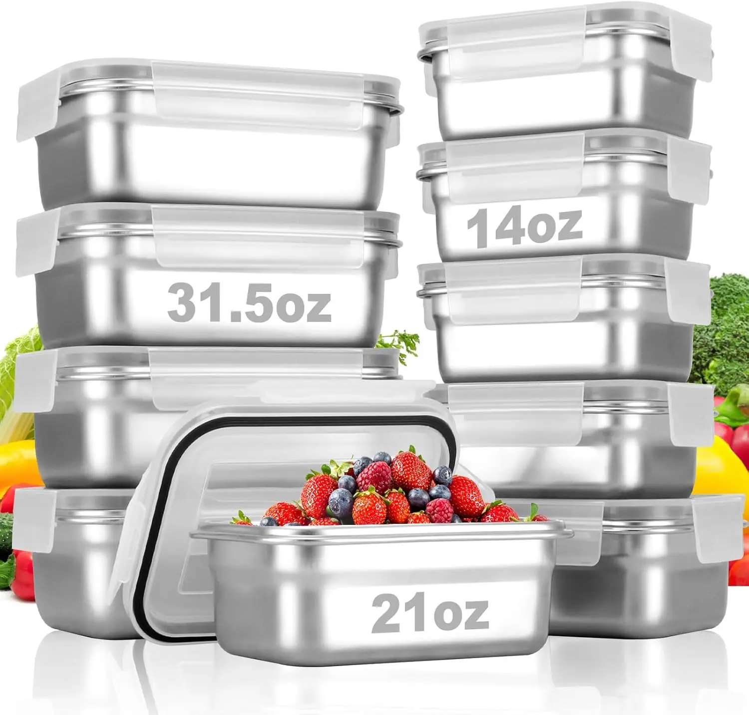 

10-Piece Stainless Steel Food Containers with Lids, Airtight Bento Lunch Box, Oven/Dishwasher/Freezer Safe