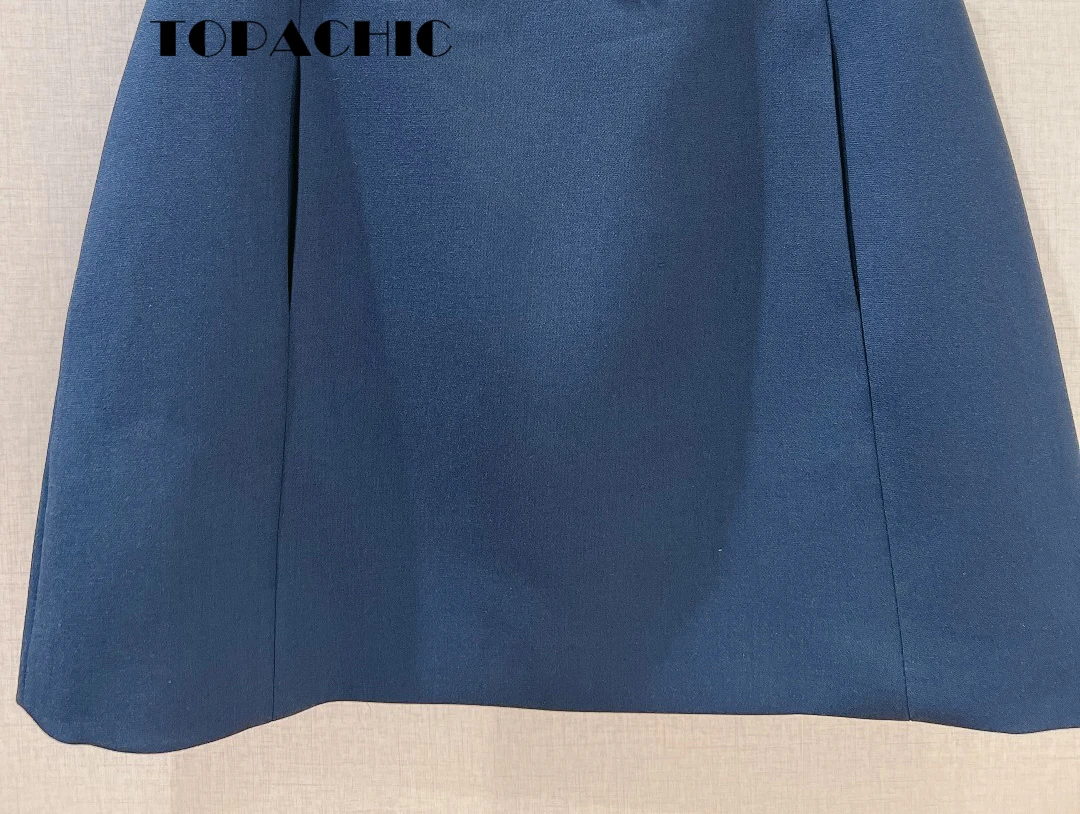 8.16 TOPACHIC Women Temperament Metal Letter Seahes Design High Waist Short Skirt Solid All-match Two Side Pocket A-Line Skirt