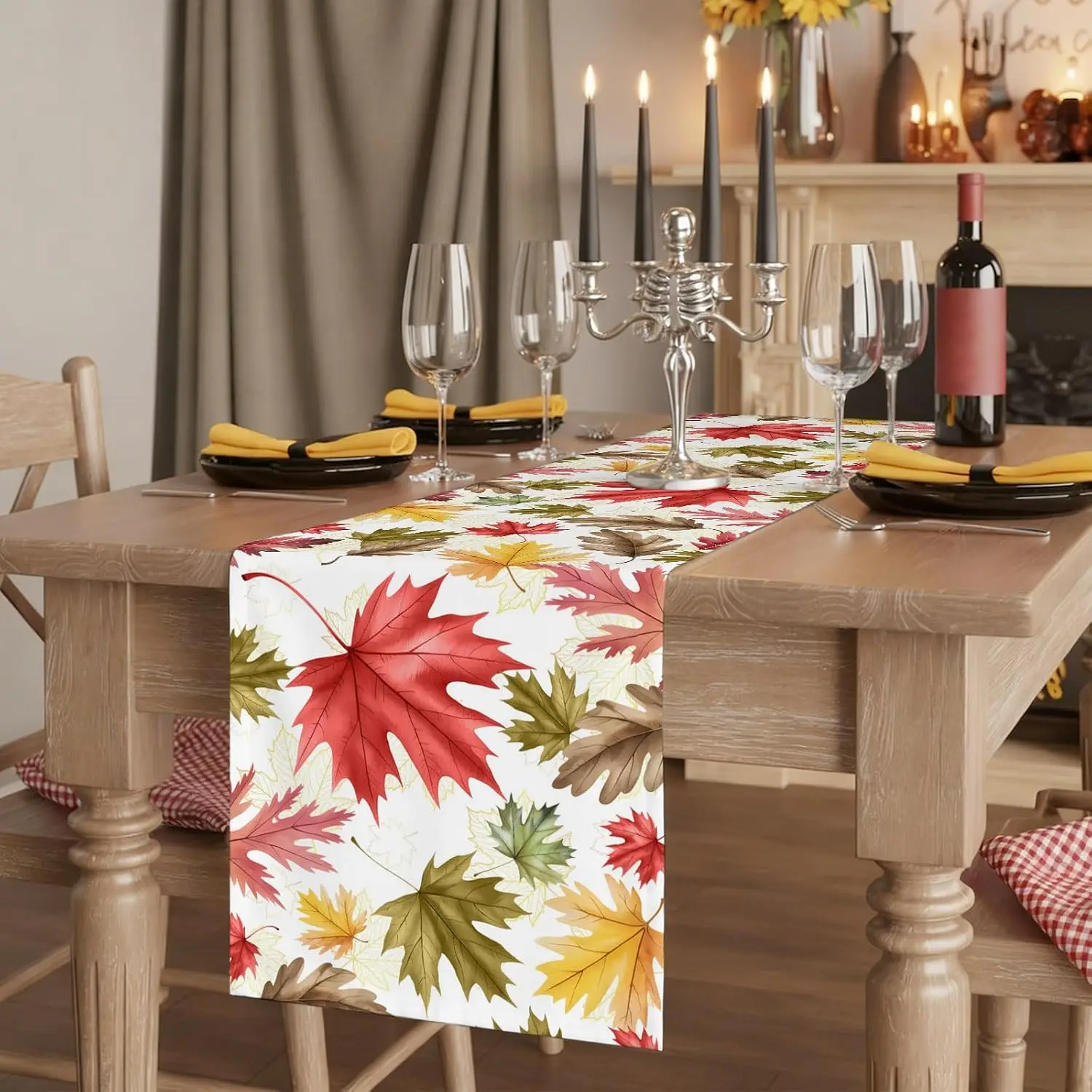 Fall Harvest Maple Leaves Table Runner Holiday Party Decor Reusable Kitchen Dining Table Runner Autumn Thanksgiving Decorations