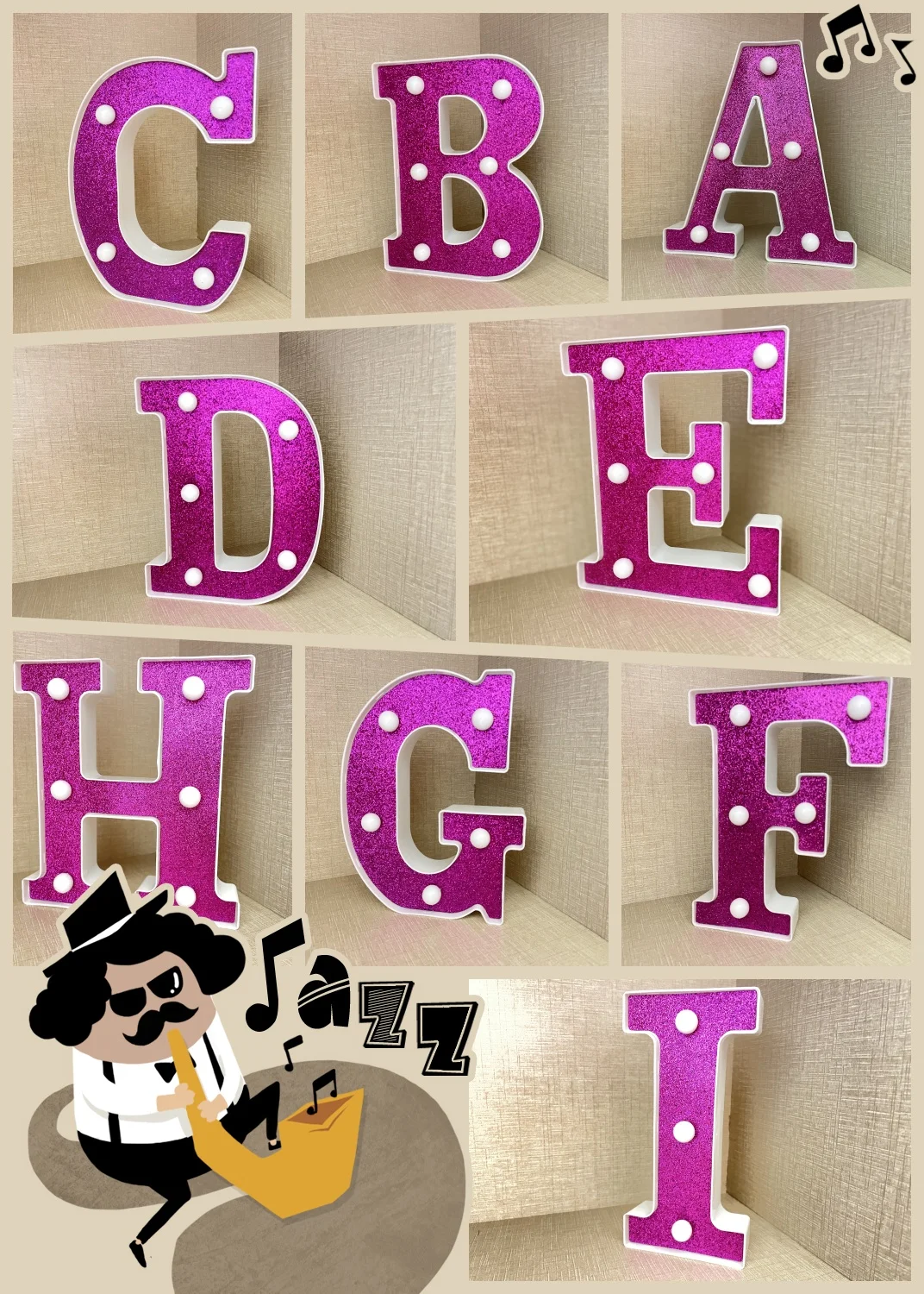 16cm Purple Letter Lights DIY Luminous Number Lamp Battery 6.3in Power Plastic for Mariage Birthday Party Home Fashion Decor