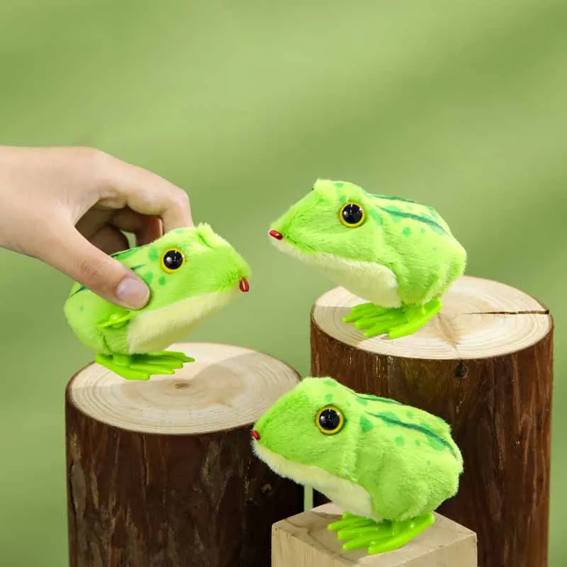 Simulation Plush Jumping Frog Cartoon Cute Simulation Jumping Frog Clockwork Toy Children Interactive Toys Birthday Gifts