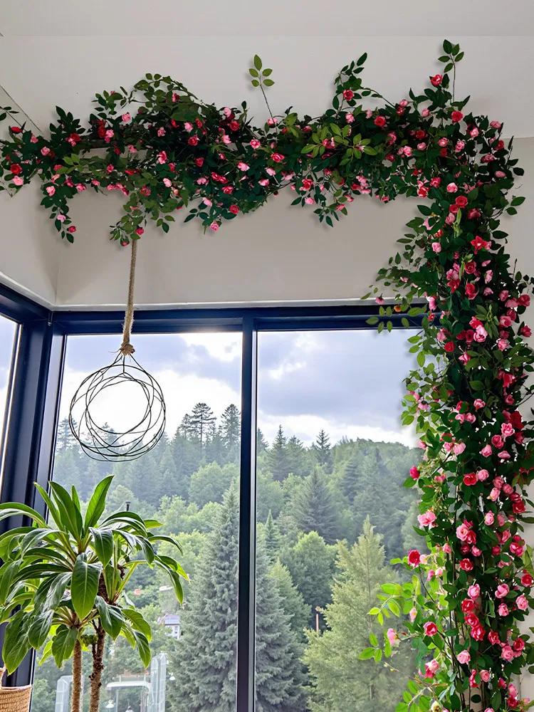 Flower wall decoration simulation Internet celebrity rose vine landscaping check-in background wall waterfall flower air conditi