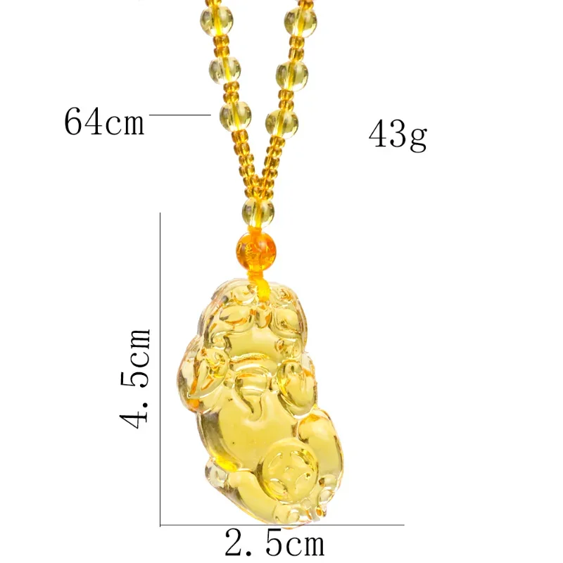 Yellow Glaze Copper Money Pixiu Fortune Pendant Necklace Auspicious Feng Shui Amulet Sweater Chain Jewelry Accessories Unisex