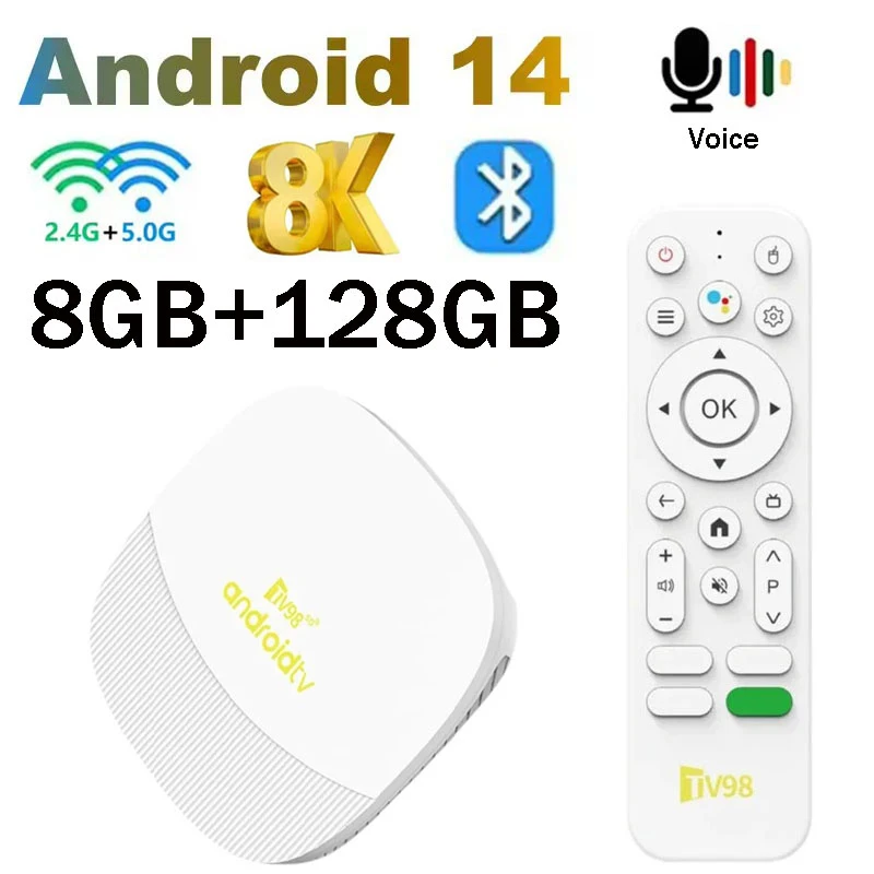 

ТВ-приставка TV98 ATV Max с процессором Allwinner H313, четырехъядерная, 8 ГБ ОЗУ, 128 ГБ памяти, 5G/4G, двухдиапазонный Wi-Fi, Android 14, BT5.0, HD 8K/4K, умное голосовое управление, IPTV.