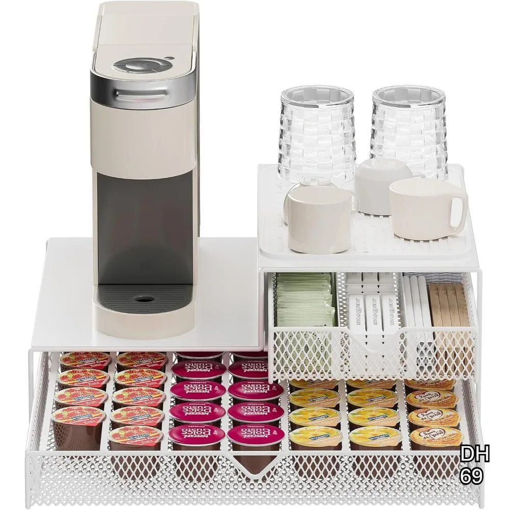 

Coffee Machine Countertop Organizer with 60-Capsule Drawer, No Assembly Needed, Includes Silicone Coasters