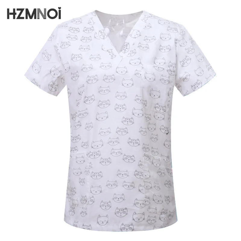 Cartoon Animals Print Pet Clinic Hospital Nursing Scrub Tops Shirts cotton Dentistry Doctor Blouse Medical Surgical Uniforms