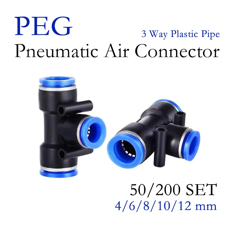 

PEG Air Connectors 4/6/8/10 12mm Pneumatic Fitting Quick Connect Slip Lock Tee 3 Way Plastic Pipe Water Hose Tube Connector