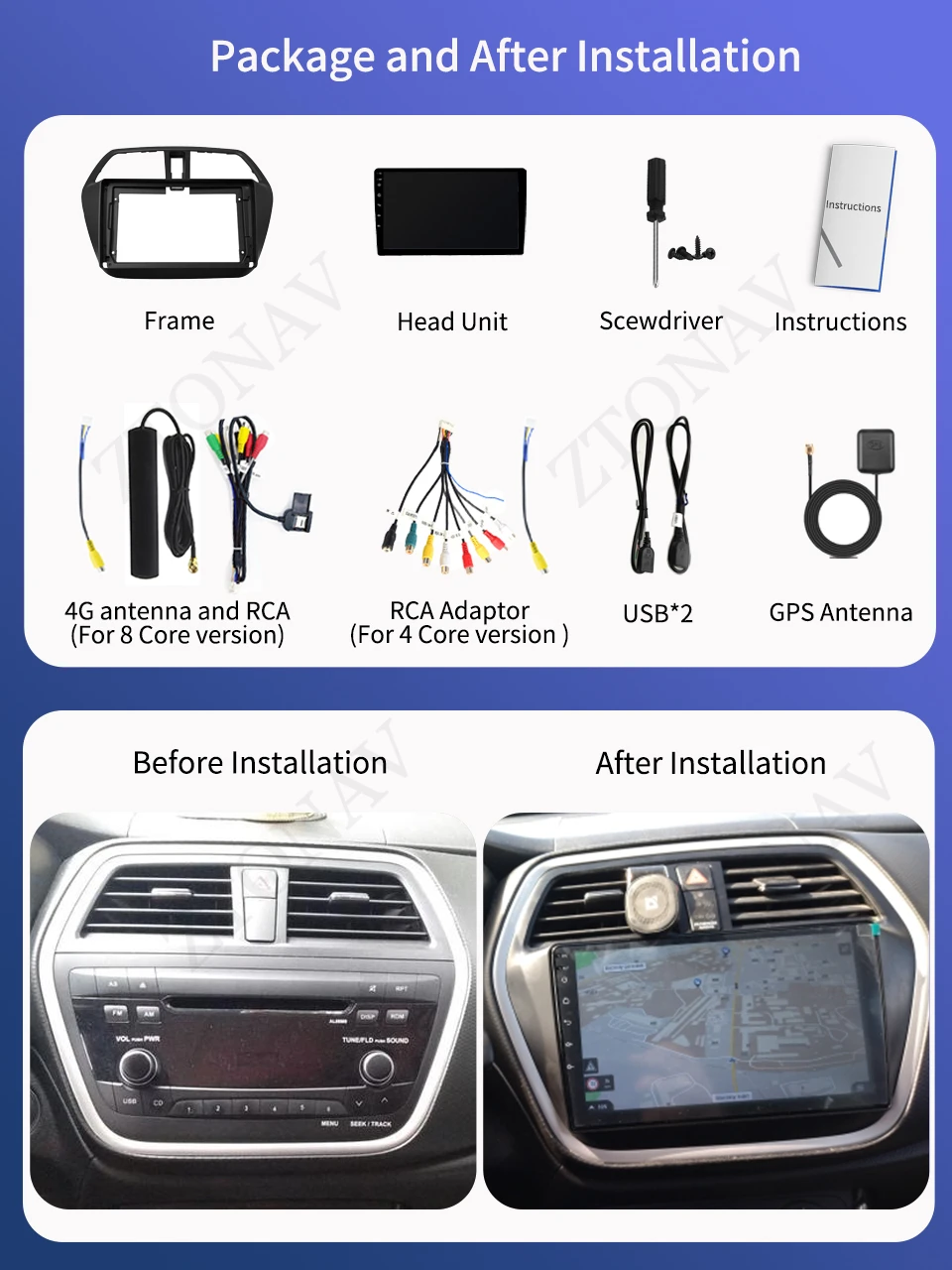 Carplay รถสเตอริโอสําหรับ Suzuki SX4 2 S-Cross 2012-2016 มัลติมีเดีย Android เครื่องเล่นวิทยุ Headunit Carplay อัตโนมัติสนับสนุน 360 กล้อง