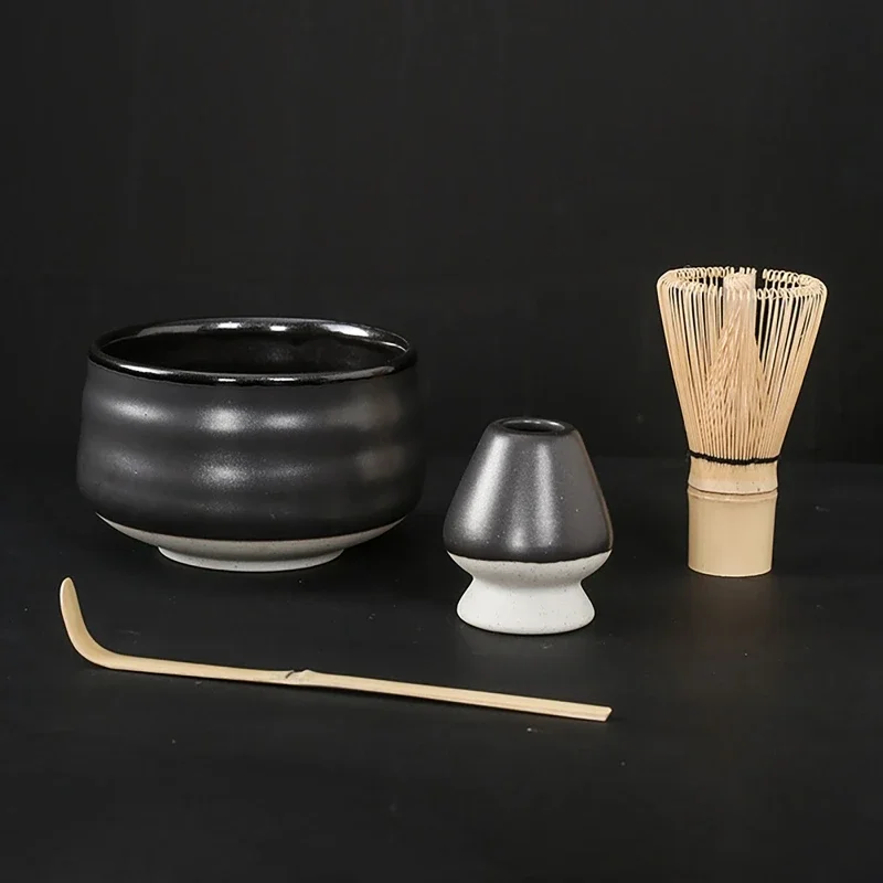 4Pcs/set Matcha Blender set bamboo Tea Brush Teaspoon Ceramic Tea Bowl Tea Stand Matcha Tool Set Matte  Japanese  Set