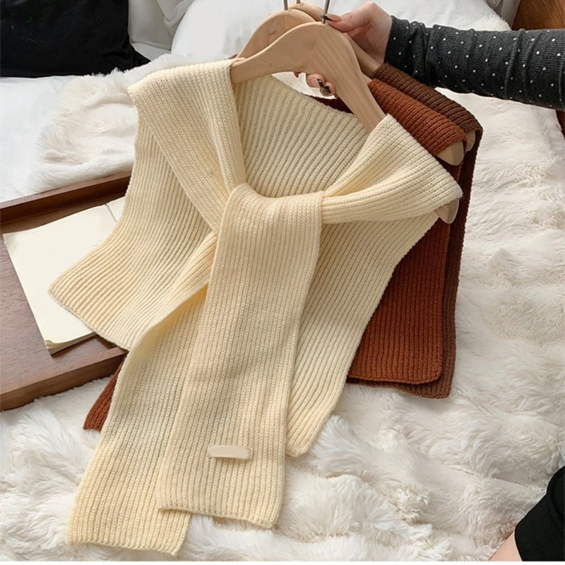 Women's Fashion Sweater Knitted Shawl Wrap Scarf Knotted Front Solid Color Shoulder Covering Capelet Faux Collar Scarves