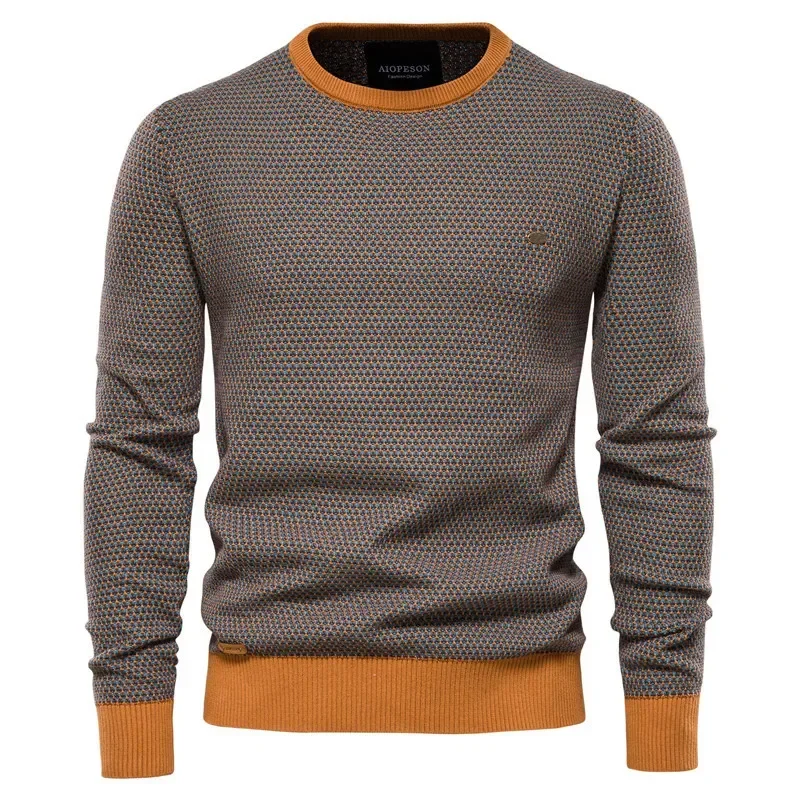 Autumn Winter Mens Sweater High-quality Round Neck Color Blocking Cotton Knitwear Pullover Male Fashion Casual Slim Sweatshirts