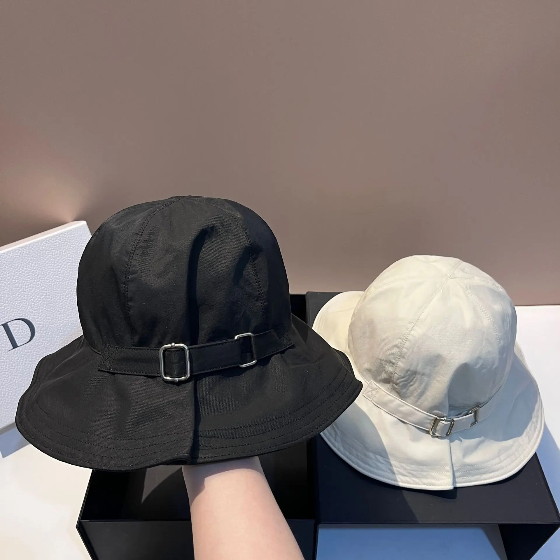 Luxury Women Belt Buckle Bucket Hat Luxury Panama Grace Wide Brim Sun Hats Summer Thin Section Dome Fisherman Hat Foldable