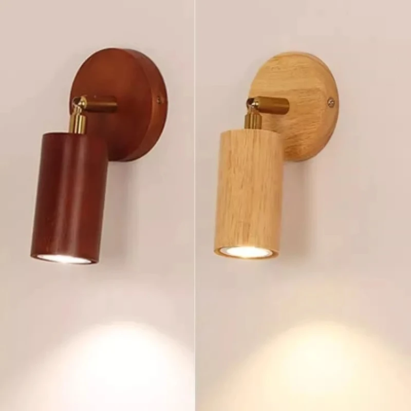 Solid Wood Wall Lamp Spotlight LED Spotlight Hotel Bedroom Bedside Wall Lamp Simple Aisle Mirror Front Light Retro Rotatable