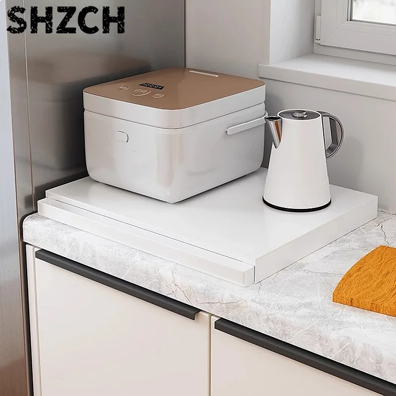 Pull-Out Microwave Bottom Storage Rack Telescopic Partition Organizer Space Saving Kitchen Shelf