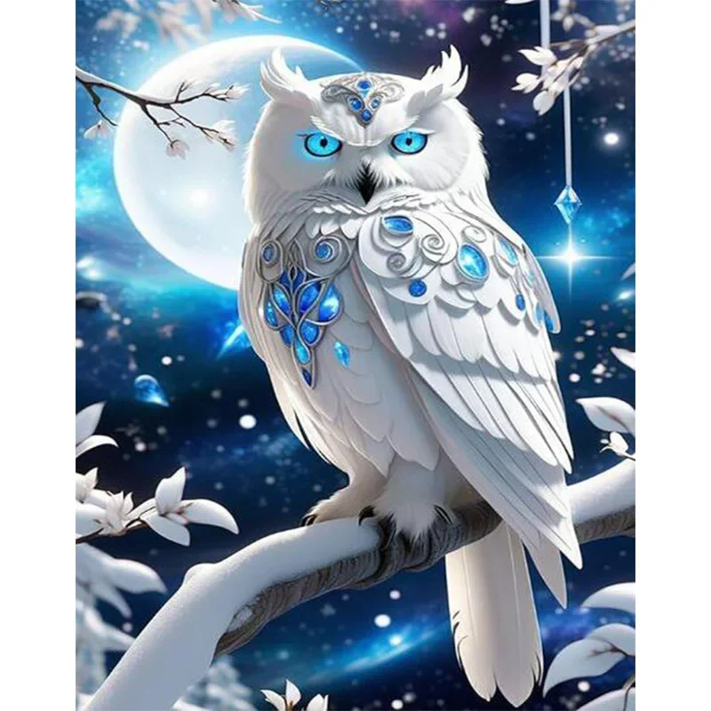 

New AB Diamond Cross Stitch Painted A White Owl On a Snowy Night 5D DIY Diamond Embroidery Rhinestone Painting Diamond Painting