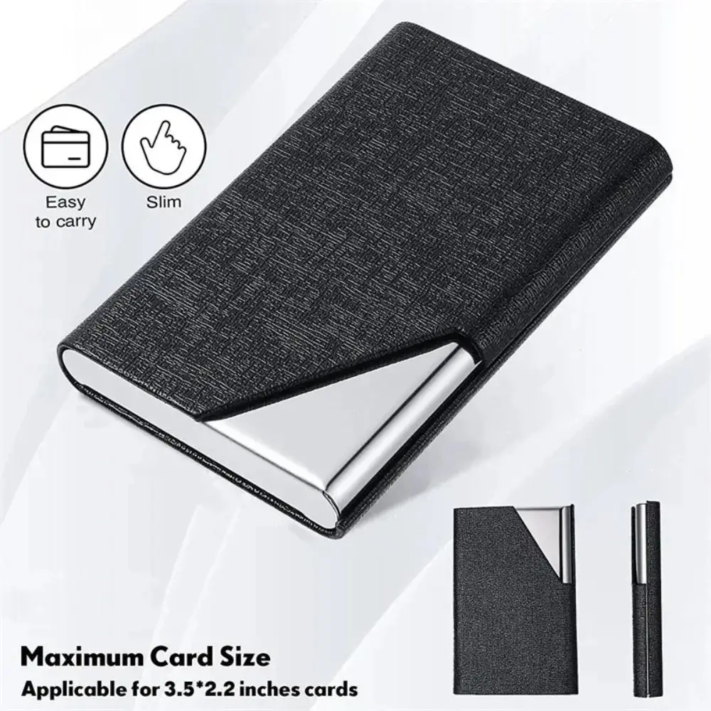 Stainless Steel Card Holder Creative PU Leather Magnetic Name Card Storage Durable Large Capacity Name Card Case Office