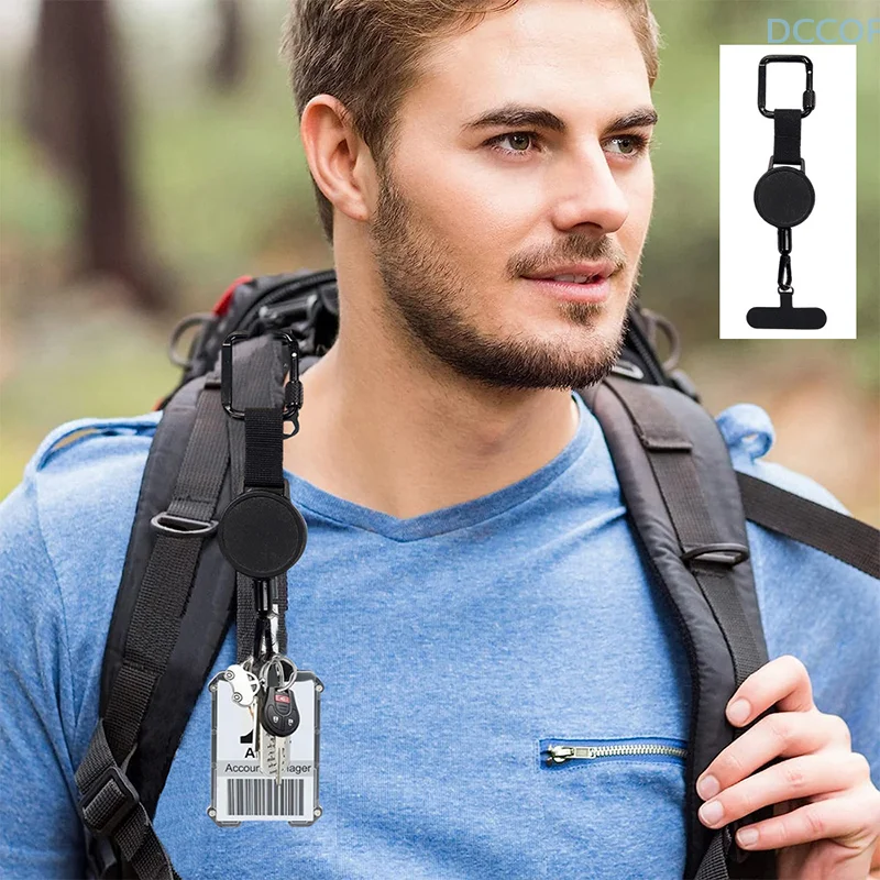 Anti-Theft Retractable Phone Lanyard Safety Connect Piece Tether Phone Tab Strap With Carabiner Anti-Drop Harness For Outdoor