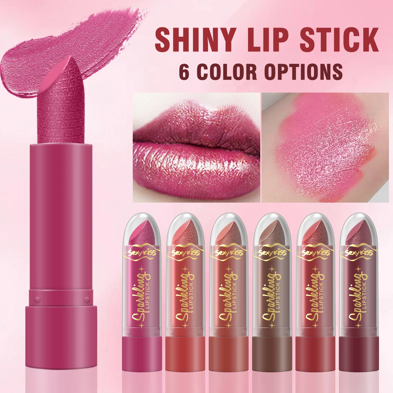 6PCS/Set Shiny Lipstick Suit Lip Makeup Cream Moisturizing Lipstick Meat Color Pink Red Purple Lip Gloss Nude Color Not E