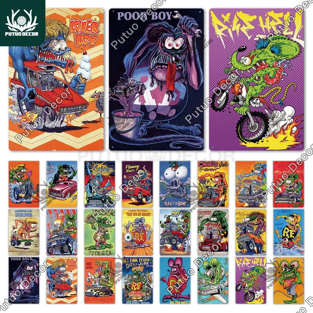 ديكور Putuo-علامة قصدير معدنية عتيقة ، فينك فأر ، ثقافة سيارة معدلة ، طبق زخرفي للمرآب ، كهف رجل ، بار ، حانة ، ديكور النادي #1