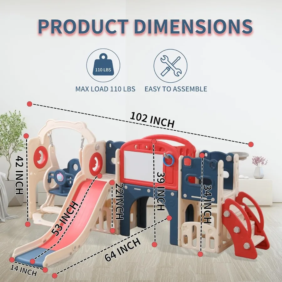 مجموعة لعب للأطفال الصغار 12 في 1 مع أرجوحة داخلية ومجموعة منزلق ملعب للأطفال الصغار بعمر 1-3 سنوات، قاعدة متسلق متينة #2