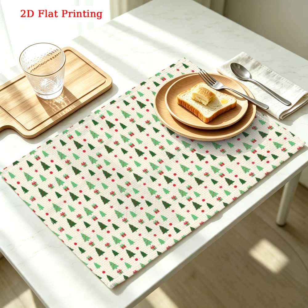 1Pc Christmas Tree Placemat Green Red Festive Pattern Table Mat Kitchen Dining Decor Use 30X40Cm