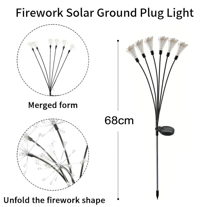 Solar Fairy Firework Lights 60LED Waterproof Warm&colorful Pathway Lights for Yard Street Lawn