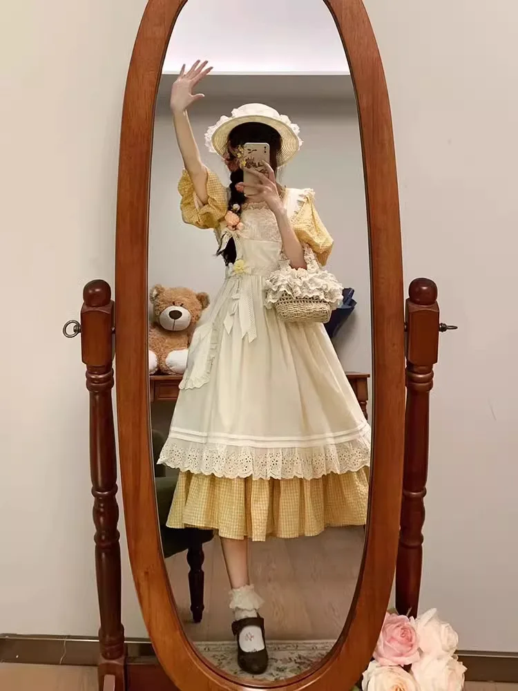 Ретро Лолита сращенный комплект из двух предметов для похудения белый сладкий дизайн Ele Sensation Small ence Dr для молодых женщин