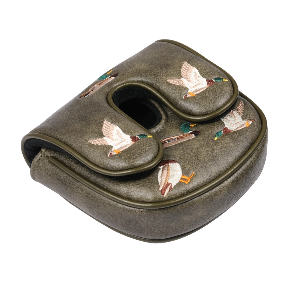 Vintage PU-Leder Golf-Schlägerkopfhülle mit Enten-Stickerei, Magnetverschluss für Blade- und Center-Schaft-Mallet-Putter – Detail 5