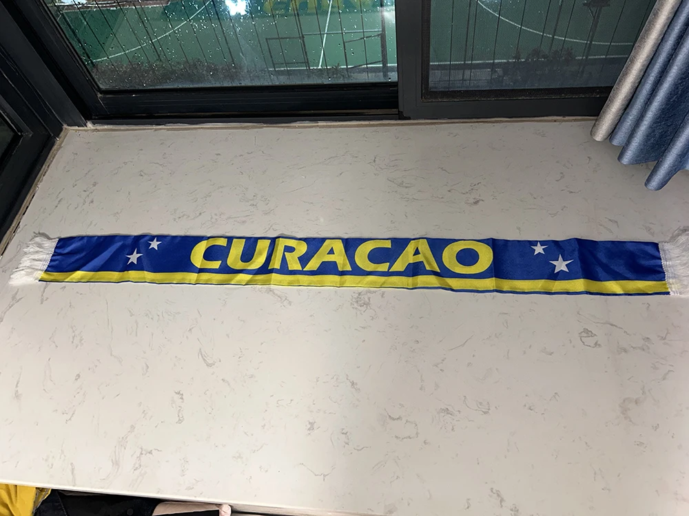 Bufanda de Curazao de 14x135cm, Impresa por Ambos Lados con la Bandera de Curazao, de Satén, Ideal para Eventos Deportivos y la Copa Mundial 2026
