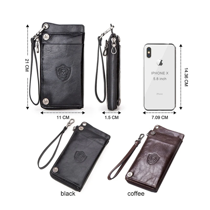 CONTACT'S Genuine Leather Men Wallet Long Clutch Casual Wallet Zipper Coin Purse Card Holder Phone Pocket Slim Wallett