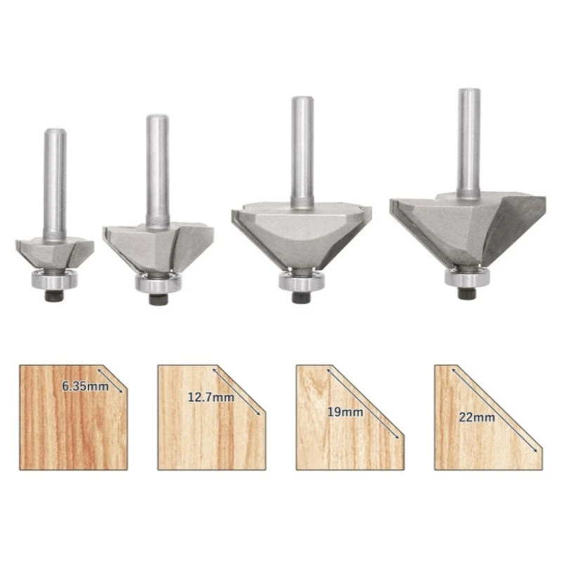 4 Cái 45 Độ Chamfer Bevel Router Bit Chamfer Router Bit với Shank Dropship