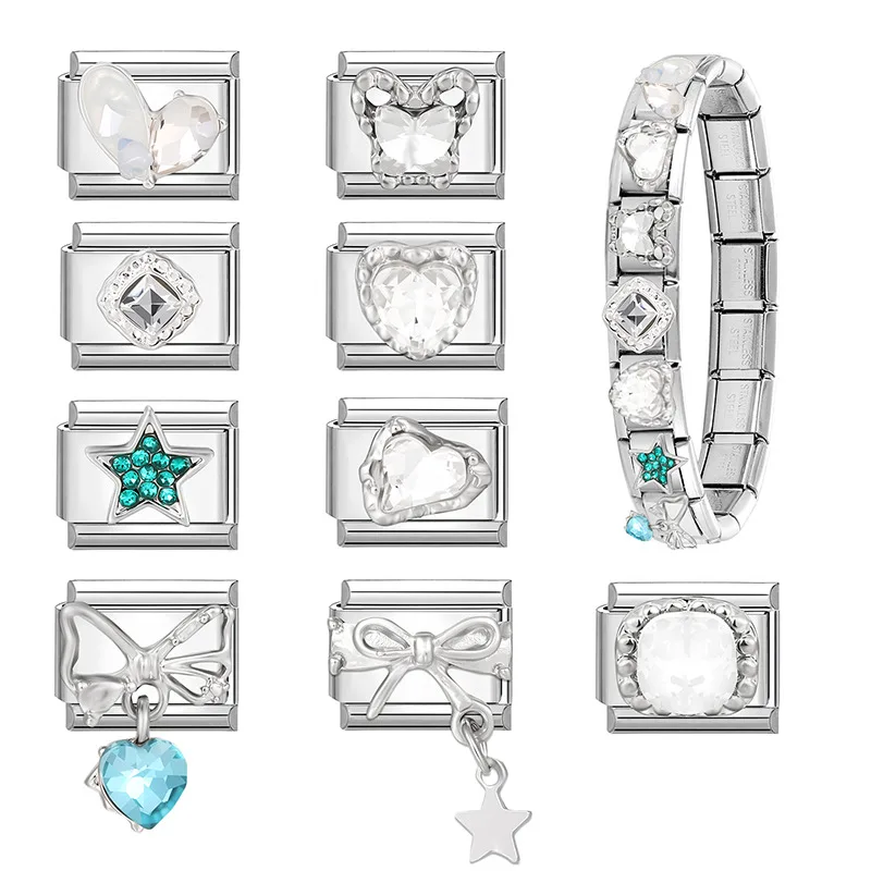 رومانسية سحر سوار نجوم الوردي الأرجواني القوس فراشة سحر الروابط الإيطالية صالح 9mm سوار الفولاذ المقاوم للصدأ صنع DIY المجوهرات