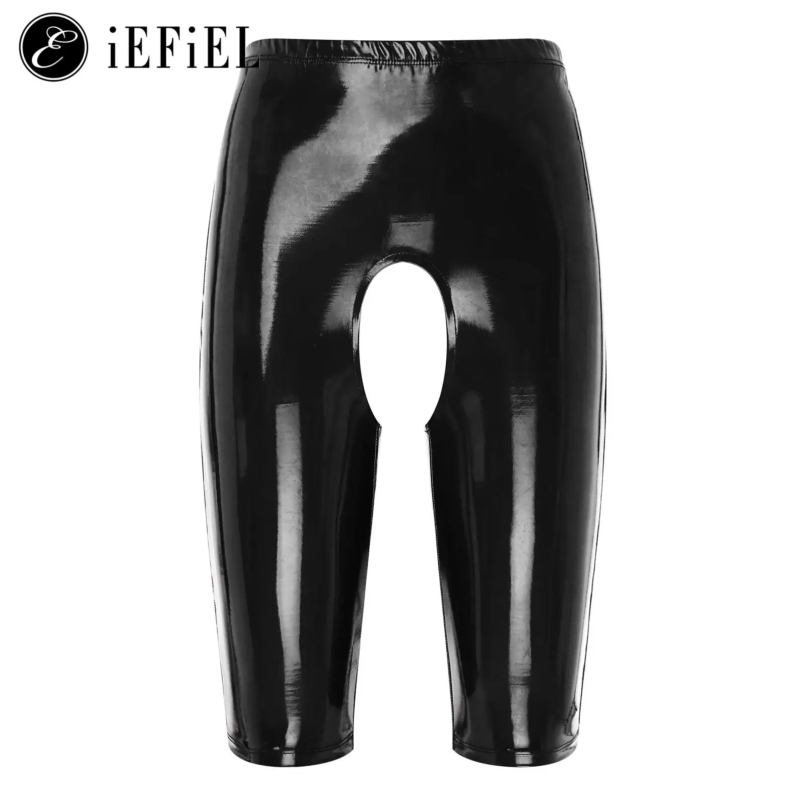 

Womens Wet Look Patent Leather Open Crotch Shorts Stretchy Shiny Metallic Latex Half Pants Biker Leggings Sexy Clubwear