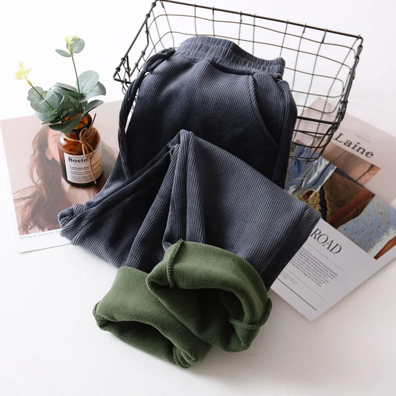 

Fashion Women Plus Velvet Thick Corduroy Pants Autumn Winter Oversized Trousers Casual Lamb Cashmere Wide-leg Radish Pants