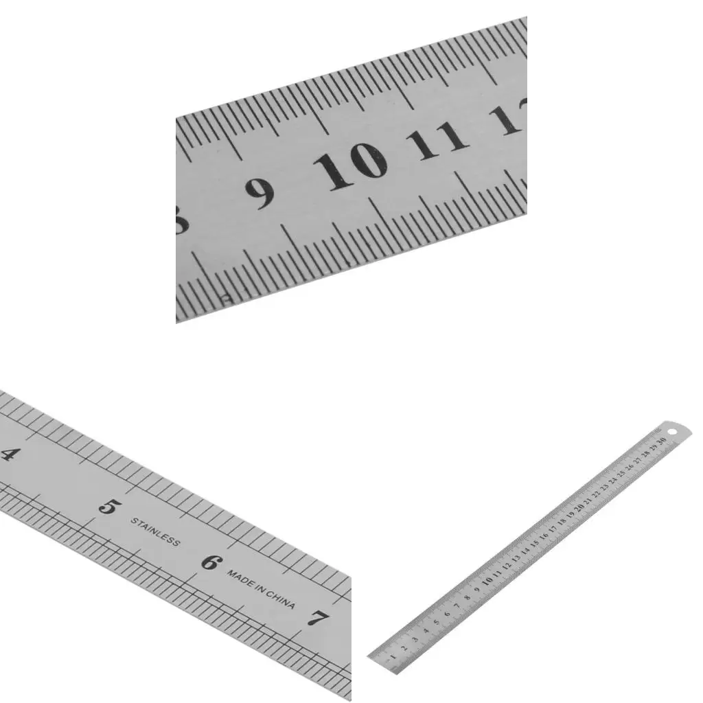 30CM 12"Steel Stainless Pocket Metric Metal Ruler Measurement Double Sided