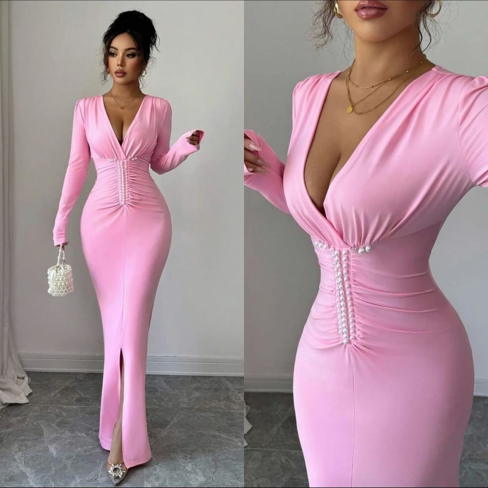 تخصيص حورية البحر الخامس الرقبة طويلة الأكمام أنيقة حساسة مساء اللباس الأزياء الحديثة فساتين المشاهير مزاجه فستان الحفلة الراقصة