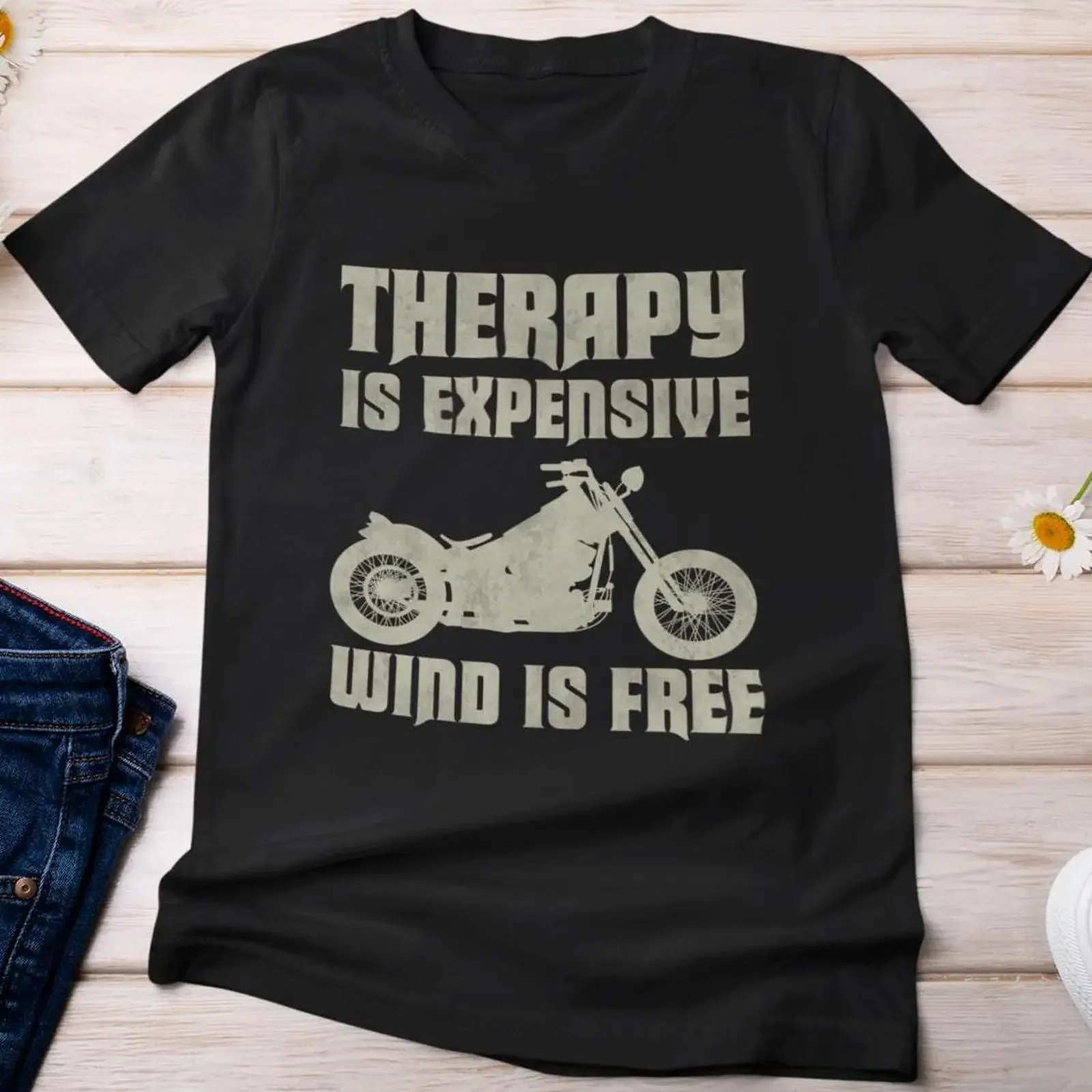 MotorcyclisT T Shirt Therapy Is Expensive Wind Free Motorcycle Riding Lovers Funny vintage Washed streetwear graphic Stretched