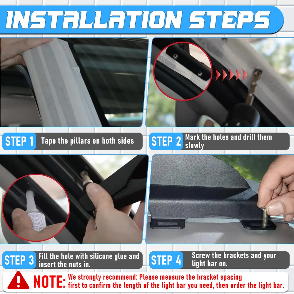 A Pair of 52-inch arched LED light mounting brackets, metal installation on windshield top cab bracket, suitable for Dodge RAM