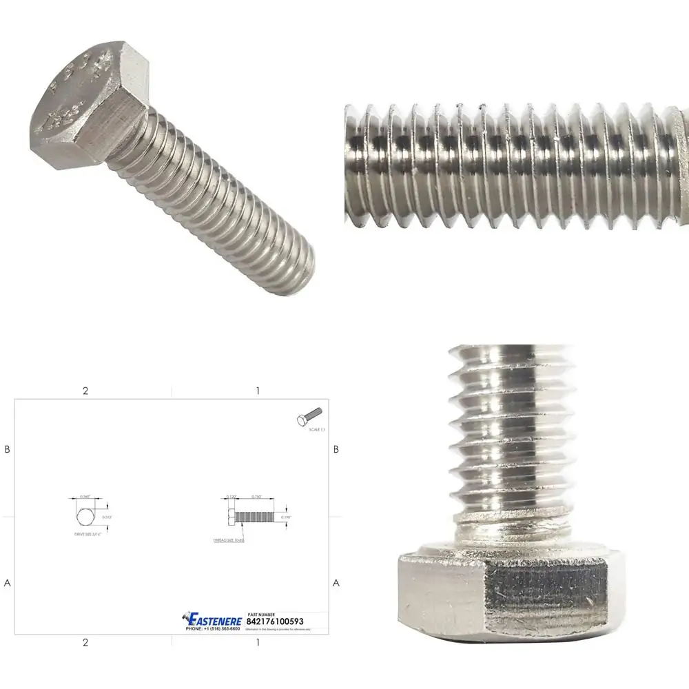 

Винты с шестигранной головкой из нержавеющей стали 18–8, полная резьба 10–32 x 3/4, простая отделка, плоская точка, упаковка 500 шт.